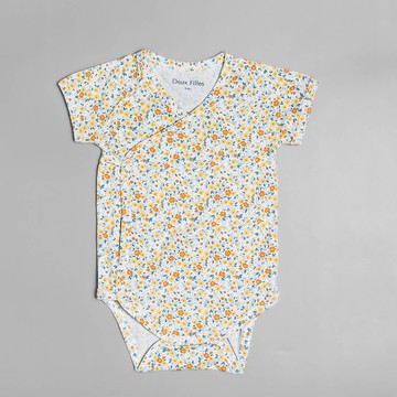 【Deux Filles有機棉】嬰兒短袖側開襟包屁衣/新生兒連身衣 橙黃