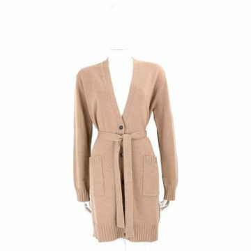Max Mara-STUDIO VIK 羊毛混紡喀什米爾駝色針織長版綁帶外套 大衣