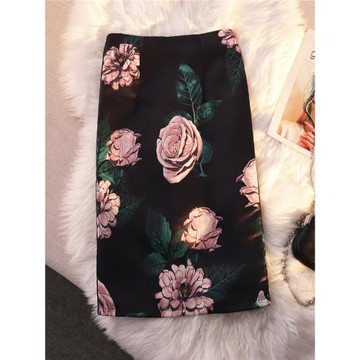 印花半身裙女2026夏季新款高腰包臀顯瘦包裙復古氣質開叉一步中裙