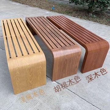 不銹鋼公園椅戶外長椅防腐塑木長條凳鐵藝座椅小區園林室外凳子[DD051610]