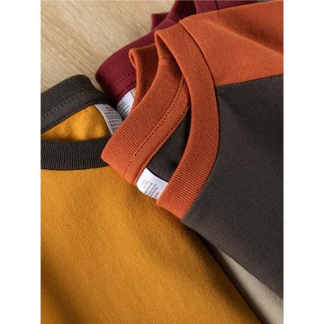 日系250g重磅拼色插肩袖短袖t恤夏季純棉復古寬松簡約半袖男女款