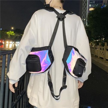 潮牌工裝反光搭配馬甲背包2025新款潮流嘻哈街頭百搭背心包雙肩包