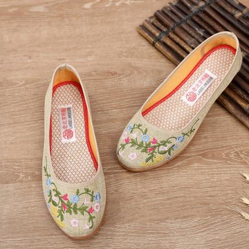 春秋新款老北京布鞋女漢服繡花鞋女淺口平底民族風媽媽休閑布鞋繡