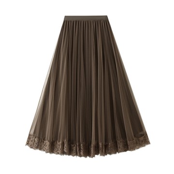 [米蘭精品] 半身裙長裙-秋冬拼接蕾絲裙兩面穿垂感女裙子卡其色74jc33