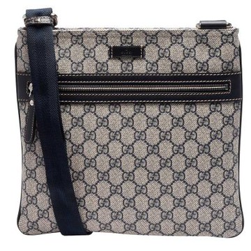 GUCCI 經典GG SUPREME防刮PVC拉鍊斜背平扁郵差包(展示品-深藍)