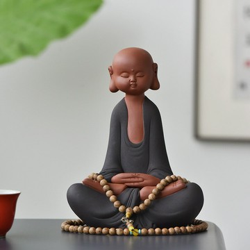 佛像 宗教擺件 家居擺件中式家居紫砂小和尚擺件客廳裝飾茶室茶桌禪意佛系小僧人物擺設