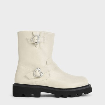 兒童愛心雙釦帶厚底短靴