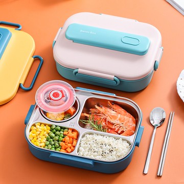 304不銹鋼飯盒分格餐盒便攜餐具帶筷子勺子湯碗單人學生