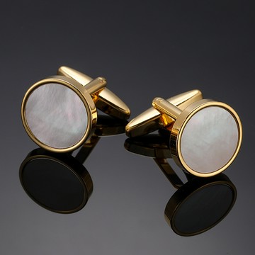 台灣現貨 時尚男士法式袖口扣 金色貝殼 附贈袖扣盒 快速出貨
