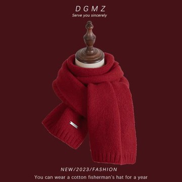 紅色圍巾女冬季圣誕節日新年生日送禮物加厚保暖純色高級感圍脖男