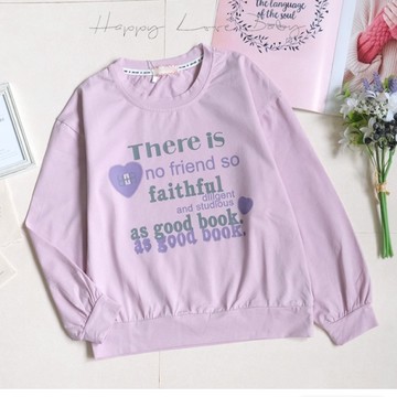 女大童 甜美芋粉配色英字薄棉長袖上衣 秋冬童裝 大童上衣 大童長袖 女童長袖 女童上衣 秋冬上衣