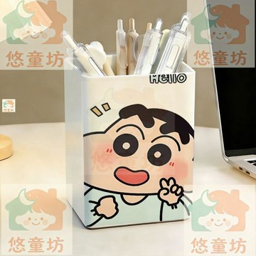台灣-出貨🔥 hello蜡笔小新笔筒学生桌面文具收纳 化妆刷收纳桶 高颜值大容量