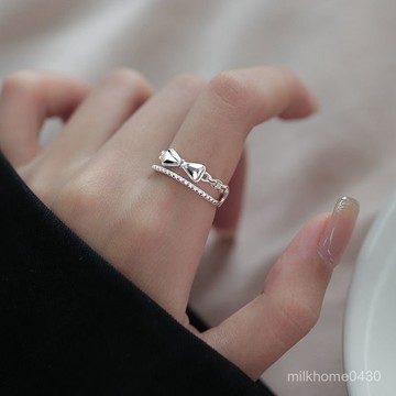 💍限時下殺💍【4112人收藏】925純銀雙層蝴蝶結戒指女小衆精緻甜美食指戒開口可調節指環