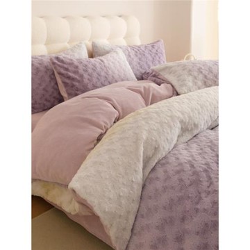 仿兔毛絨純色漸變牛奶絨四件套冬季珊瑚絨加厚保暖法蘭絨被套床單