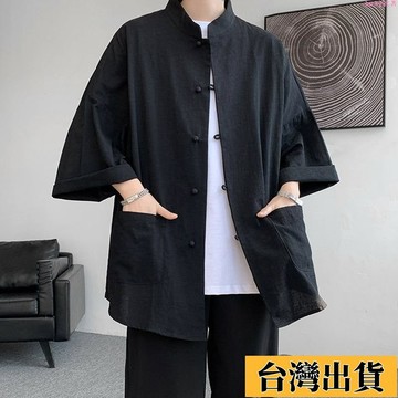 🌟新店優惠🌟文化感道袍男夏季亞麻短袖 唐裝七分袖新中式國風男裝 漢服盤扣馬褂極簡立領襯衣 100KG內可選