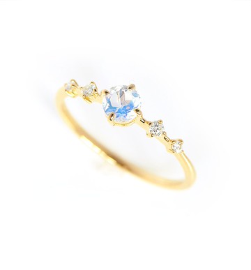 皇家藍月光石 & 鑽石 K18 戒指 圓形切割 ~Ello Lily~ 六月誕生石