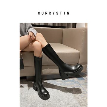 怪蜀黍高跟瘦瘦靴女長靴2025新款粗跟厚底靴子長筒靴小個子高筒靴