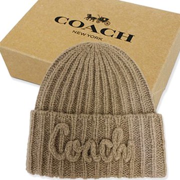 COACH 字母LOGO混羊毛毛帽附禮盒(灰)