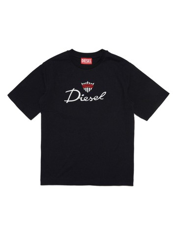 Diesel Kids - logo-embroidered cotton T-shirt - kids - Cotton - 16 yrs - Black