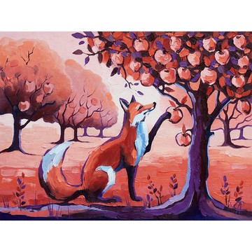 狐狸画秋天的风景苹果原始艺术动物艺术品苗圃墙装饰