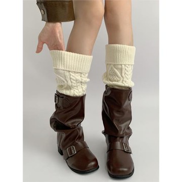 夜間教習室襪套女款秋冬白色堆堆襪子女灰色靴襪jk小腿襪針織腿套