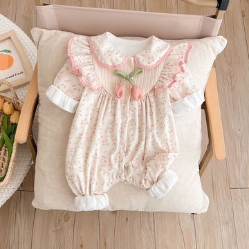 嬰兒春裝連體衣新生兒女寶寶外出超萌洋氣公主雙層哈衣春秋款爬服鑫弘-萌寶童裝可開發票