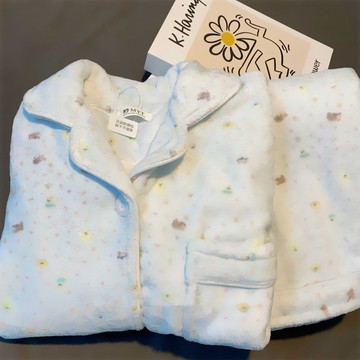 薇衣 台灣出貨 女生秋冬睡衣 加絨睡衣 保暖家居服 多巴胺 甜美藍色碎花小狗德絨睡衣女冬季新款加絨加厚保暖居家服套裝外穿