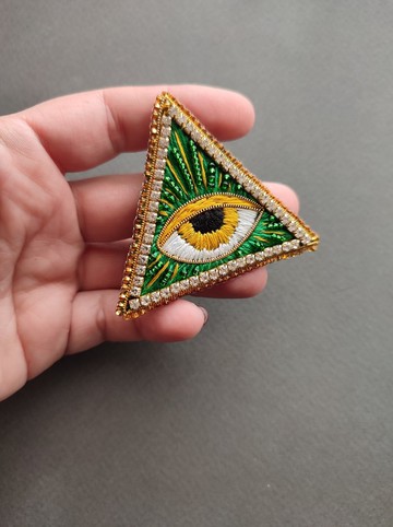 三角形邪眼胸針  手工串珠胸針  現代胸針  女士刺繡胸針