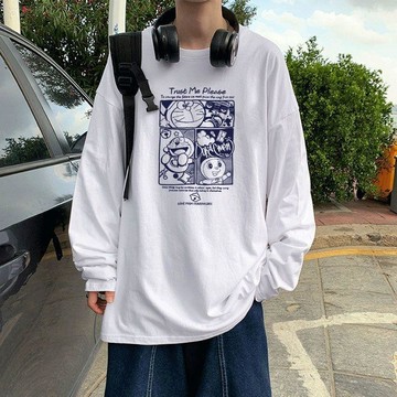 春秋季長袖美式男士寬鬆韓版打底秋冬ins印花休閒T恤