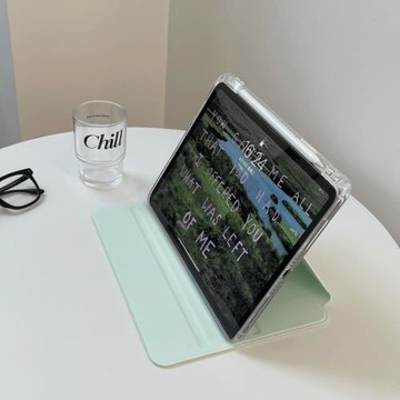 適用于ins同款春日低飽和綠 ipad殼 Pro11/10代/10.9寸 翻蓋可旋轉防摔筆槽亞克力硬殼10.2/air5/9.7寸/mini6