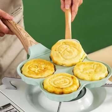 外貿熱銷麥飯石四孔煎蛋平底鍋不粘鍋家用圖案早餐牛排 鍋玉子鍋