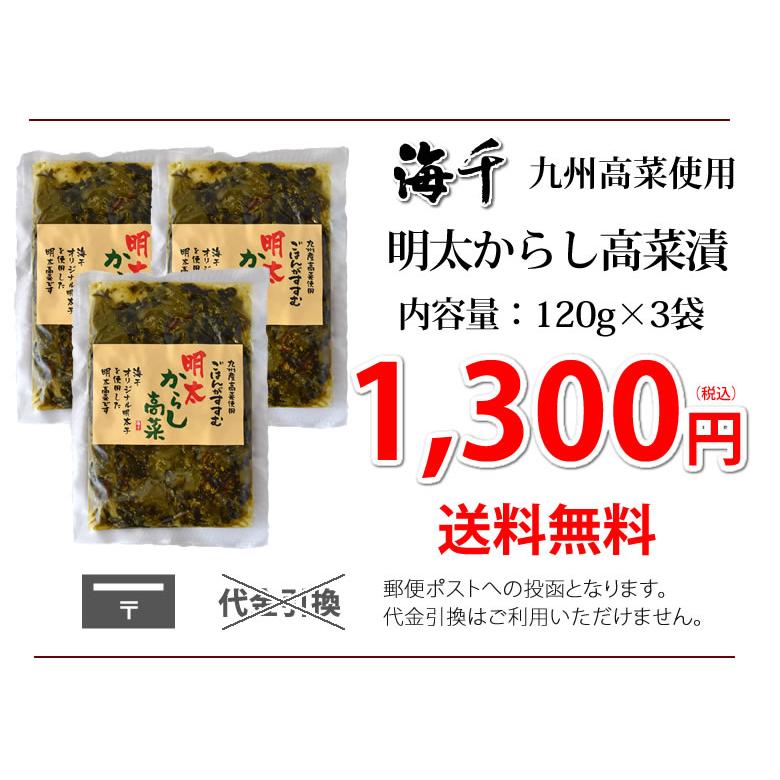 明太からし高菜漬 送料無料 明太高菜 漬物 360g（120g×3袋）海千 博多明太子 お試し お取り寄せ 九州産高菜 辛子高菜 つけもの