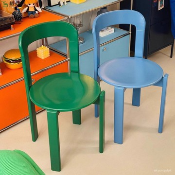 臺灣熱銷 宅配免運 🥰 中式複古實木餐椅輕奢咖啡店民宿靠背椅設計師雷伊椅子多巴胺餐椅 3XOE