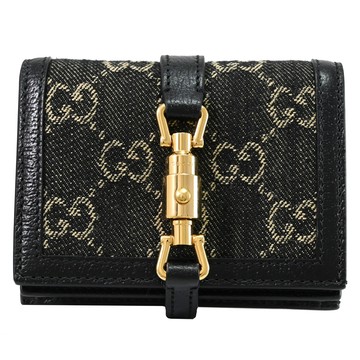 GUCCI 645536 Jackie 1961經典印花扣式零錢短夾.黑邊