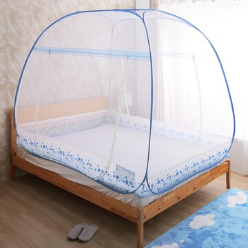 Cotton Field 棉花田傢飾 伊菲免安裝全底網三開門方頂蒙古包蚊帳 100%聚酯纖維  單人(120 x 195 x 145cm)  白色 + 藍色