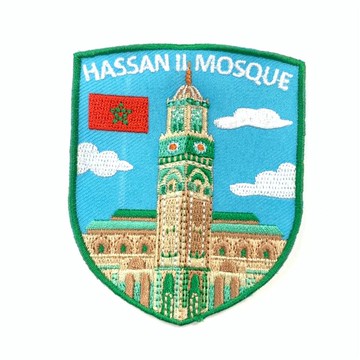 DIY刺繡徽章 摩洛哥 哈桑二世清真寺 地標文青風格 帽子 熨斗貼布 熨燙布標 布藝徽章電繡士氣章 貼章 補丁貼 燙布貼 _廠商直送