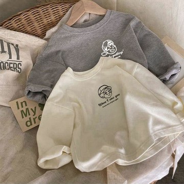 超好穿~純棉男童T卹長袖春秋新款兒童百搭打底衫中小童寶寶外穿上衣t 男童t恤卡通打底 卡通休閒長T 洋氣打底衫
