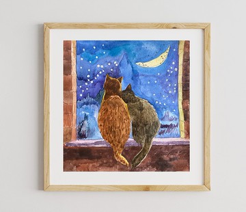 貓畫動物藝術水彩藝術品貓畫