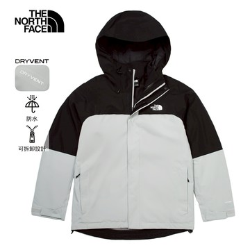 The North Face北面男款灰黑拼接防水透氣連帽抓絨內裡三合一外套｜89ZPC3F