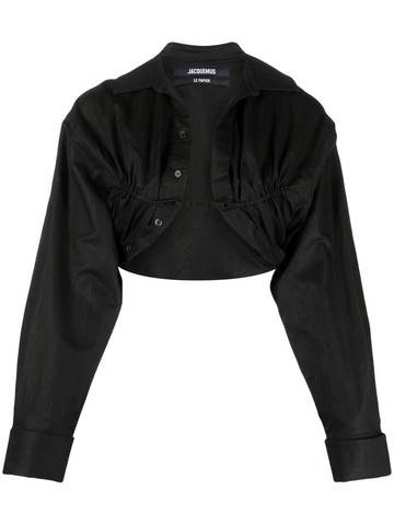 Jacquemus - cropped long-sleeve top - women - Cotton/Linen/Flax - 38 - Black