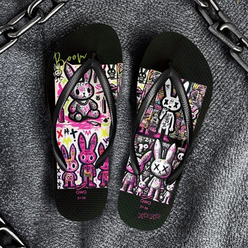 塗鴉兔兔 塗鴉系列 女款文創繪圖夾腳拖鞋 軟Q止滑耐磨人字拖 LE