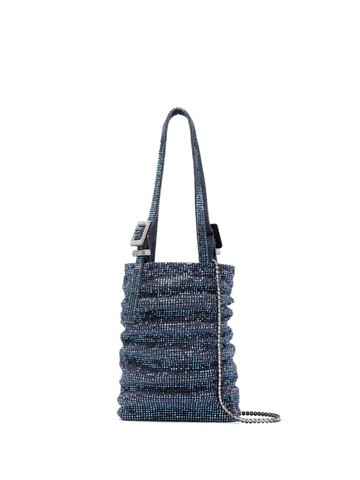 Benedetta Bruzziches - rhinestone-embellished ruched mini bag - women - Aluminium/Rhinestone/Silk Satin - One Size - Blue