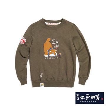 江戶勝 女裝 勝太郎系列 狗狗球厚長袖T恤-中灰色