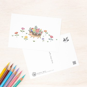 五張一組。宛如繪本。明信片 「裝飾著花朵的刺蝟瑪莉」 PC-253