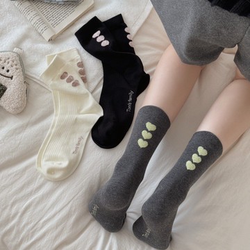 柳惠珠襪子 後跟植絨愛心中筒襪子女2025秋季新款灰色襪子時尚百搭堆堆襪日系