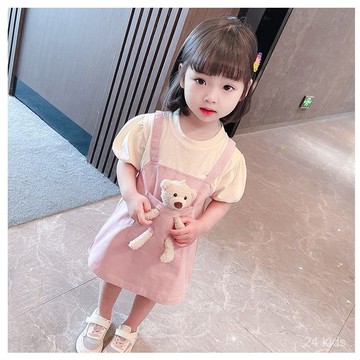 【台灣出貨】【1.3萬人好評】兒童1-7歲夏季連衣裙小女孩公主裙新款夏女寶寶假兩件短袖背帶裙