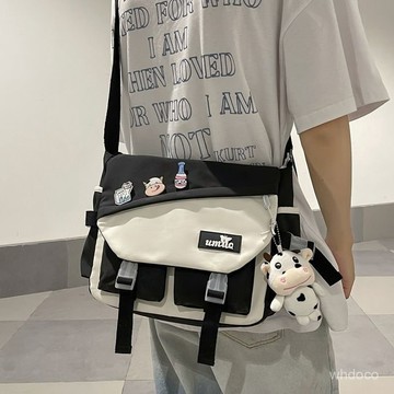 👜 卿選好物 👜【可收納物品多】斜挎包男潮牌斜跨單肩包女日係大容量撞色休閒學生郵差包工裝包男
