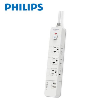 PHILIPS飛利浦 新安規4開6插2.4A 2USB延長線1.8米 白色 CHP4760WA