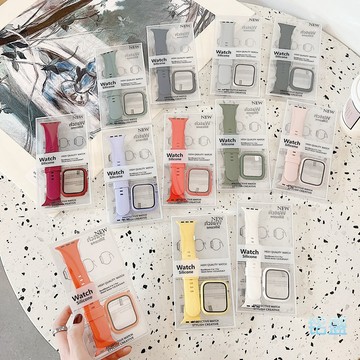 套裝錶帶+保護殼 簡約硅膠錶帶 適用於 Apple Watch 11 10 9 8 7 SE 42mm 46mm 錶帶