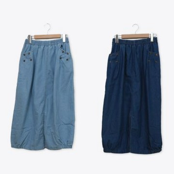 【MASTINA】全鬆緊牛仔長裙 淺藍 深藍(魅力商品)